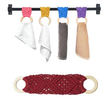 Imagem de 2 peças anel de suporte de toalha de macramê | Clipes de toalha de cozinha para alça de forno | Suporte de toalha de crochê | Anéis de suporte de toalha de crochê para pendurar toalhas de cozinha