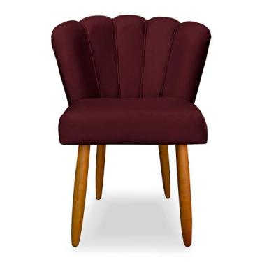 Imagem de Cadeira de Jantar Pétala Estofada Pés Palito Veludo Bordô - Montanaris