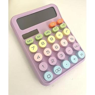 Imagem de Calculadora colorida grande, botões redondos, teclas e visor grandes, famosa no tiktok e kawai, uso no escritório, mesa. COR: ROSA, AZUL, AMARELO. (ROSA)