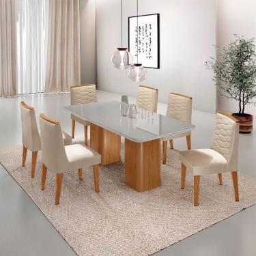 Imagem de Mesa de Jantar Eloise 180cm Tampo MDF Vidro com 6 Cadeiras Eloise Moderna Mobília