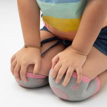 Imagem de Joelheira Antiderrapante Rosa/Cinza para Bebê  Conforto e Segurança - 