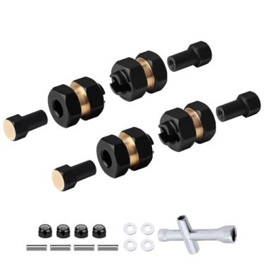 Imagem de 4 peças de latão estendido 7 mm sextavado roda hubs adaptador combinador acoplador para axial SCX24 upgrades 1/24 RC rastreador substituição de carro