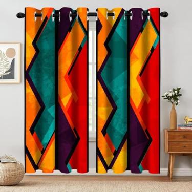 Imagem de Cortinas blecaute abstratas coloridas para janela, padrão geométrico vermelho laranja ciano, arte estética, sala de estar, quarto, cortina térmica, escurecimento, ilhós, cortinas de janela,