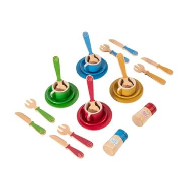 Imagem de menolana Planta de madeira e pratos, jogo de acessórios de cozinha, xícaras de chá Play Play Cooking Toys Kitchen Conjunto para crianças Presente de