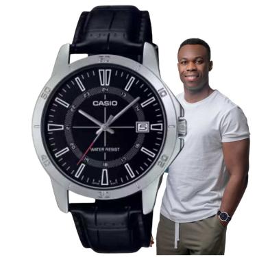 Imagem de Relógio de Pulso Casio Masculino Redondo Pulseira Couro Prova Dagua 30 Metros Quartz Analógico Casual Prata MTP-V004L-1CUDF