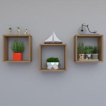 Imagem de Kit Com 3 Nichos Decoração Para Quarto Madeira 30x30x12cm