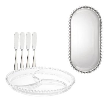 Imagem de Kit De Travessa De Cristal + Petisqueira + 4 Espátulas Inox
