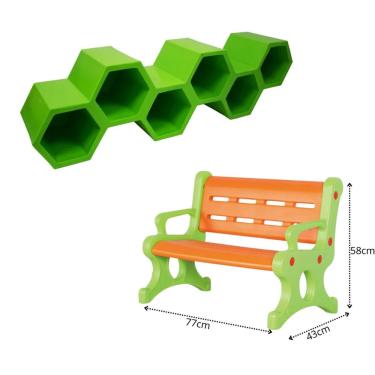 Imagem de Sapateira Colmeia - Guarda Sapatos - Infantil - Espaço Kids + Banquinho Pequeno 2 Lugar...