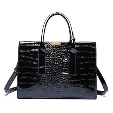 Imagem de GJGJTER Bolsa feminina com alça superior com estampa de crocodilo bolsa de ombro de couro sintético, Preto, One Size