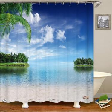 Imagem de Cenário litorâneo Praia Banheiro Cortina de chuveiro Decoração para casa Cortina Anti-mofo Cortinas de chuveiro à prova d'água com gancho, DM2072, L210 x A180 cm