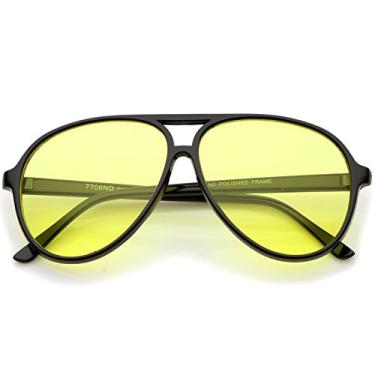 Imagem de Óculos de sol aviador com lente azul grande retrô 60 mm, Black / Yellow, One-Size