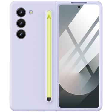 Imagem de Capa para Samsung Galaxy Z Fold 6 com S Pen e protetor de tela integrado, compatível com carregamento sem fio MagSafe, capa protetora à prova de choque para Samsung Z Fold 6 5g (roxa)