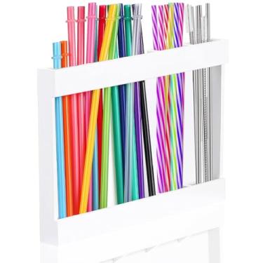 Imagem de Suporte de canudo acrílico com fita adesiva dupla face, organizador de canudo reutilizável recipiente de armazenamento para armário de balcão e cozinha (branco)