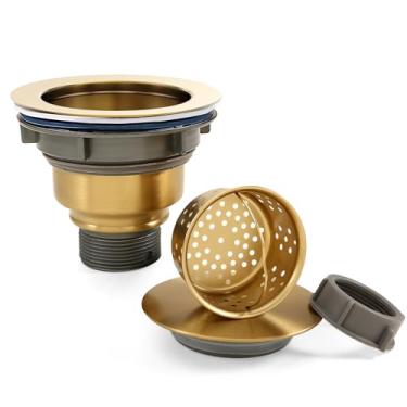 Imagem de uiLanTu Kit de ralo de pia de cozinha de 9,5 cm Conjunto de ralo de pia de cesta de drenagem de pia de aço inoxidável 304 Rolha de ralo de filtro de pia profunda removível com tampa de vedação de pia