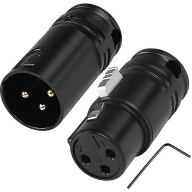 Imagem de DKARDU Adaptador de solda de microfone XLR, banhado a ouro, ângulo reto ajustável, 90 graus, 3 pinos, XLR macho e fêmea, conector de plugue de áudio para cabo XLR DIY, com chave inglesa (pacote com 2)