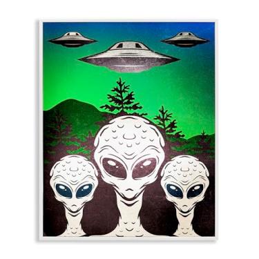 Imagem de Stupell Industries Arte giclée emoldurada branca vintage Aliens & UFO, design por Kim Allen, 40,6 x 50,8 cm