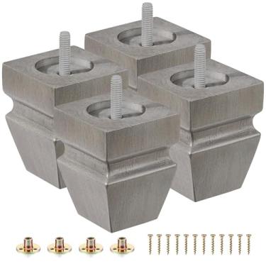 Imagem de Conjunto de 4 pernas de móveis de madeira quadrada - Pés de substituição de madeira para sofá, cama, banco, cômoda, peças de madeira de borracha para mesa, sofá, cadeiras de pernas de madeira