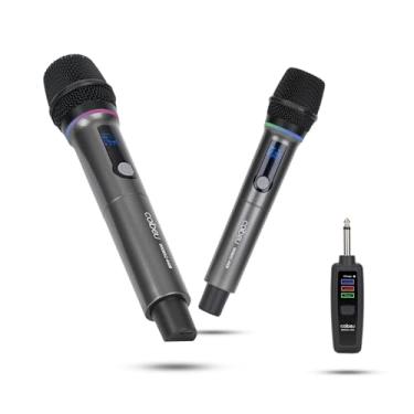 Imagem de Microfone Sem Fio Duplo RGB, Microfone Karaoke UHF, Microfone Dinamico, Microfone de Mão Profissional para Festas, Eventos, Aulas, Palestras, Lgreja, Desempenho, Entretenimento Familiar, MAC4406