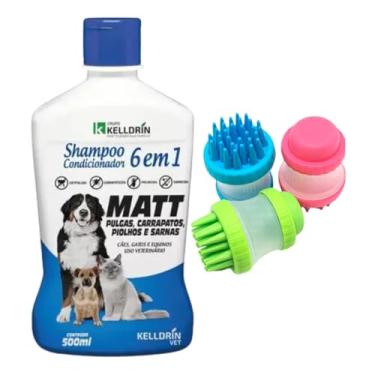 Imagem de Kit Higiene Pet - Shampoo 6 em 1 Kelldrin + Escova Massageadora com Dispenser