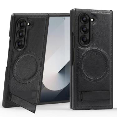 Imagem de MVVKKY Para Samsung Z Fold6 Capa de couro PU com ímãs e suporte magnético para câmera (para Samsung Z Fold6/preto)