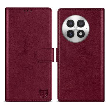 Imagem de ZZXX Capa carteira para OnePlus 13 com [bloqueio RFID] com compartimento para cartão, fecho magnético, capa protetora de couro dobrável para OnePlus 13 (vinho tinto-6,8 polegadas)