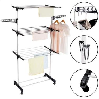 Imagem de Varal De Chão Vertical Para Roupas 3 Andares Dobrável Portátil Grande 