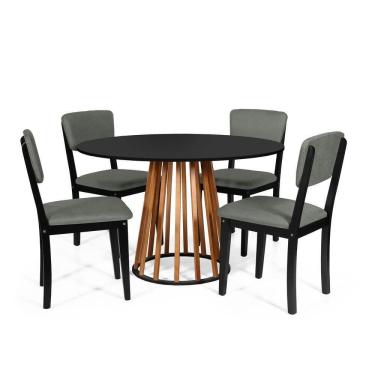Imagem de Mesa De Jantar Redonda Gabi Nat/pret Com 4 Cadeiras Estofadas Ella Preto/cinza