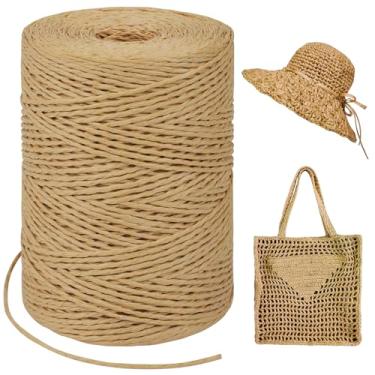 Imagem de LEREATI Fio leve de ráfia de café para sacos de crochê, fita de ráfia redonda de 1,5 mm x 328 jardas para embrulho de presente, fio de fita de papel de ráfia para chapéu de sol de crochê, bolsa