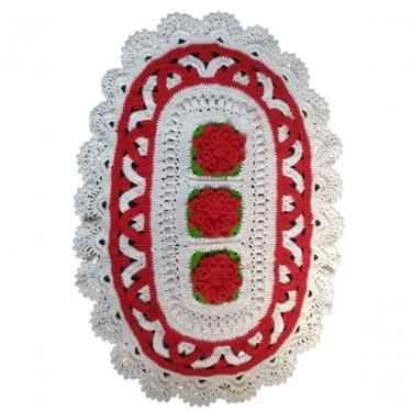 Imagem de Tapete De Crochê Oval 3 Flores Artesanal
