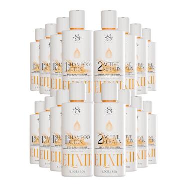 Imagem de Kit 8 Escovas Progressivas S&o Active Keratin Elixir + 8 Shampoos Detox 1 Litro