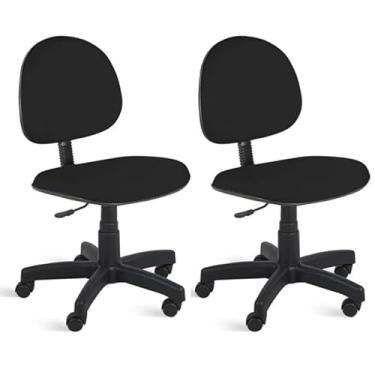 Imagem de Kit 2 Cadeiras Executiva Giratória Preta Home Gourmet Tecido Ergonômica Espuma D45 Madeira de Pinus Reforçada