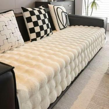 Imagem de Capa de sofá luxuosa de pele sintética - Protetor de sofá secional espesso, macio e antiderrapante(Beige,90 * 260cm/36 * 102in)