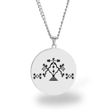 Imagem de Colar Vevê Vodu – Pingente com Símbolos dos Lwas em Aço Inoxidável (Prata, Ouro ou Preto) • Amuleto Espiritual Afro-Caribenho de Proteção, Magia e Fé (Damballa, Prata)