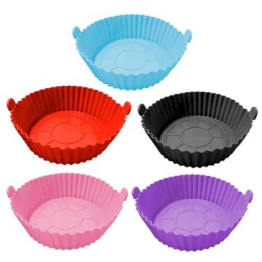 Imagem de Forma Air Fryer Silicone Reutilizável Resistente ao Calor Livre de BPA Redonda de Silicone Assadeira Acessórios Forros de Papel Substituição para Forno Micro-Ondas (Cores sortidas)