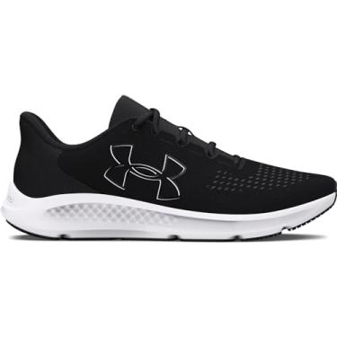 Imagem de Under Armour Tênis de corrida feminino Charged Pursuit 3 com logotipo grande, (001) Preto/Preto/Branco, 41