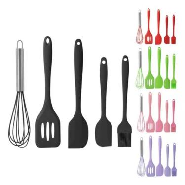Imagem de Kit Utensílio Cozinha Silicone Espátula Fouet Pincel 5 Peças Casa Qual