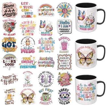 Imagem de DORSBABY 24 peças envoltório de copo UV DTF de saúde psicológica UV DTF adequado para canecas, óculos, notebooks, computadores, mesas e cadeiras, etc. Papel de transferência UV DTF de alta viscosidade