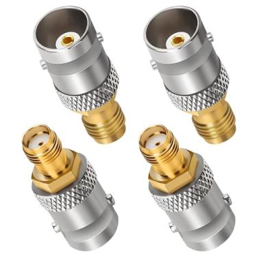 Imagem de Pacote com 4 adaptadores SMA para BNC, conector conversor de extensão acoplador de antena coaxial RF fêmea SMA para BNC fêmea para aplicações RF/dispositivos LAN sem fio/rádios Wi-Fi antena externa