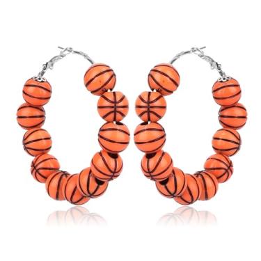 Imagem de Brincos de basquete, brincos de contas em forma de bola esportiva, joias de acrílico para mulheres, acessórios de joias para amantes de esportes de equipe