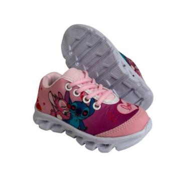 Imagem de Tênis Infantil Feminino Stitch Led Confortável Lançamento - Agil, Rosa