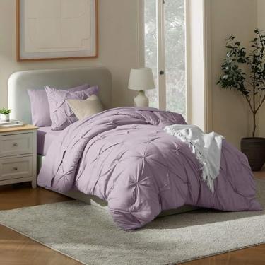 Imagem de Nestl Conjunto de edredom solteiro GG de 7 peças – Cama plissada roxa acinzentada em uma bolsa – Conjunto completo de cama solteiro GG com lençóis, travesseiros refrescantes, fronha e fronha