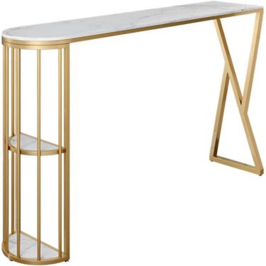 Imagem de Conjunto De Mesa De Bar Com Prateleiras De Armazenamento, Tampo De Mármore Contra A Parede, Conjunto De Mesa De Cozinha Retangular 39.4, Gold, 140×40cm