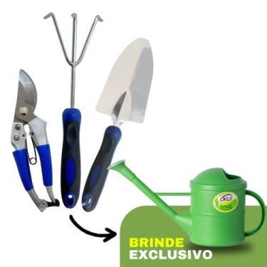 Imagem de Kit Jardinagem Pá Rastelo Tesoura Poda Ferramenta Inox 3und - Alpe & A