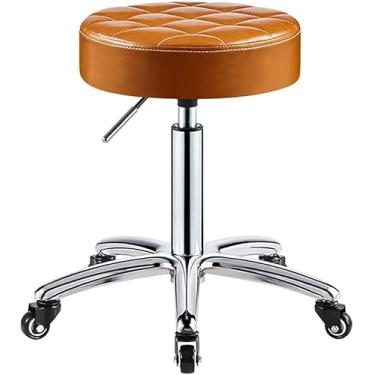 Imagem de Banquinho De Rolamento Com Rodas Almofada Redonda De Couro Pu Bancos Médicos Sem Encosto Cadeira Giratória Hidráulica Ajustável 41-56 Cm Para Salão De Spa Tatua, Orange, One Size