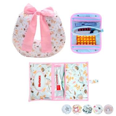 Imagem de Necessaire Porta Remédios Portátil + Porta Fraldas, lenço Umedecido e Pomada + Almofada Amamentação Para Bebê(FOX)