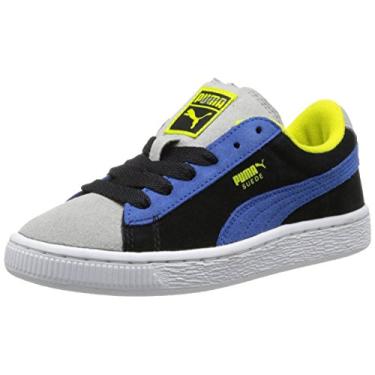Imagem de PUMA Tênis infantil unissex de camurça JR, calcário/cinza/preto/azul náutico, 20