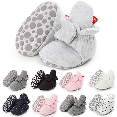Imagem de Pantufas para bebês recém-nascidos, meninos e meninas, meias quentes para berço, sapatos para uso interno, primeiro andador, pré-andador, D cinza claro, 12-18 Months Toddler