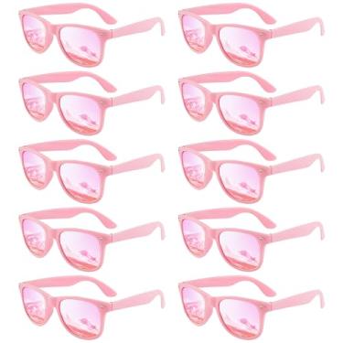 Imagem de Pibupibu Pacote com 10 óculos de sol rosa a granel, anos 80, 90, óculos de festa neon retrô para mulheres e homens, lentes espelhadas