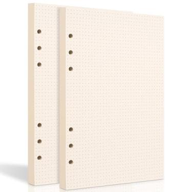 Imagem de 2 pacotes de papel quadriculado A5, 6 furos, refil pontilhado A5 para planejador/fichários/organizador, 21 x 14 cm, 80 folhas, bege, 100 g/m2