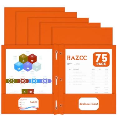 Imagem de RAZCC Pastas De Dois Bolsos, Pacote Com 75 Pastas De Dois Bolsos Com Pontas, Pastas De 3 Pontas Para Papel Tamanho Carta, Pastas De Arquivo De Bolso Para Escola, Escritório, Casa E Negócios, Laranja